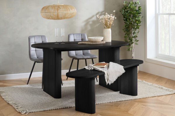 Axel Oval Fluted Dining Table With 2 Chairs And Bench