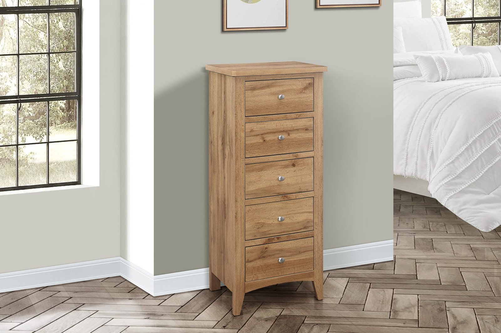 HAMP5TCHOAK_Hampstead_5_Drawer_Tall_Chest_RS Hampstead 5 Drawer Tall Chest - Image 1