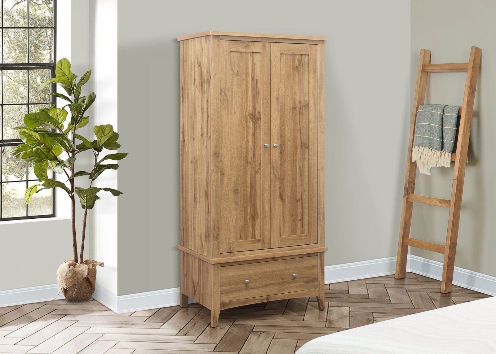 HAMWD21OAK_Hampstead_2_Door_1_Drawer_Wardrobe_RS Hampstead 2 Door 1 Drawer Wardrobe - Image 1