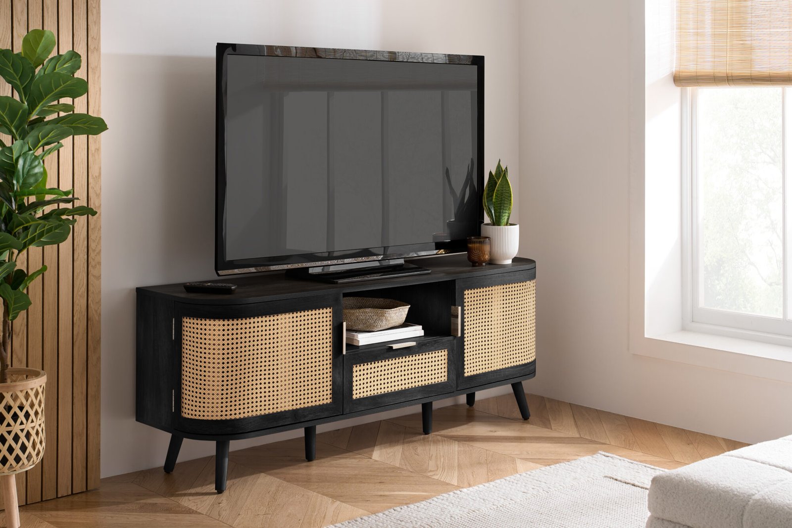 NOA21TVUBLK_Noah_TV_Unit_RS_Black Noah 2 Door 1 Drawer TV Unit - Image 1