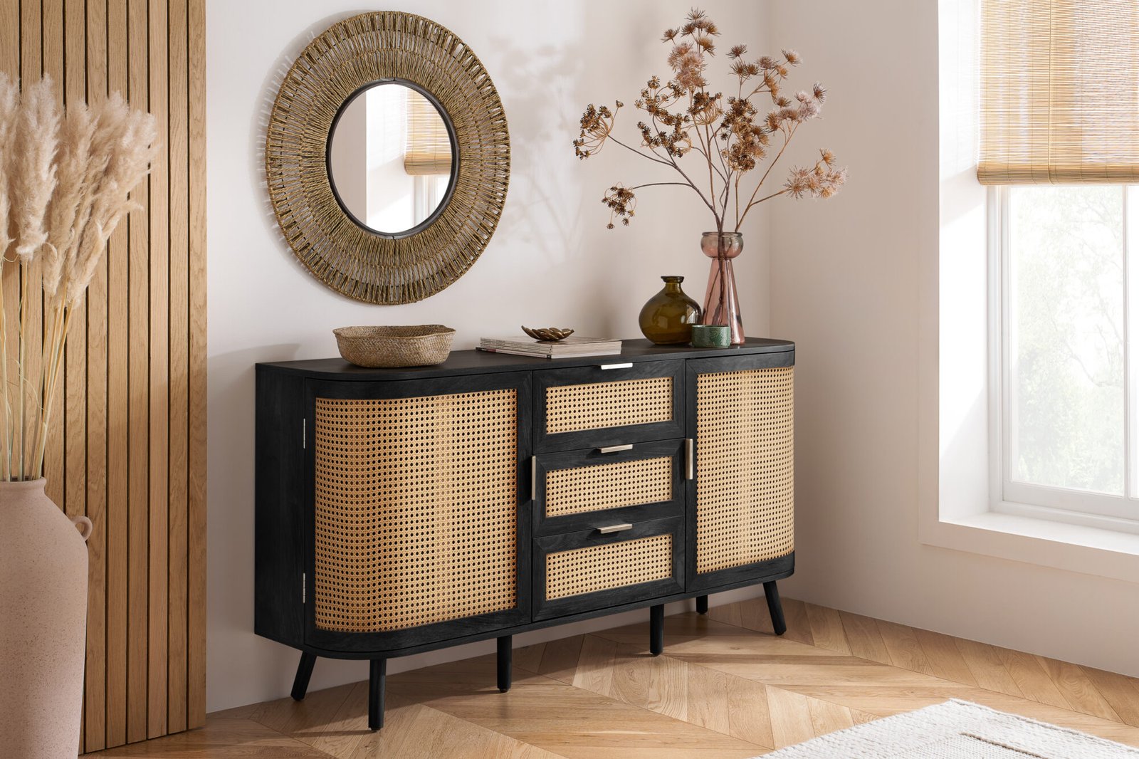 NOA23SBBLK_Noah_2_Door_3_Drawer_Sideboard_RS_Black Noah 2 Door 3 Drawer Sideboard - Image 1